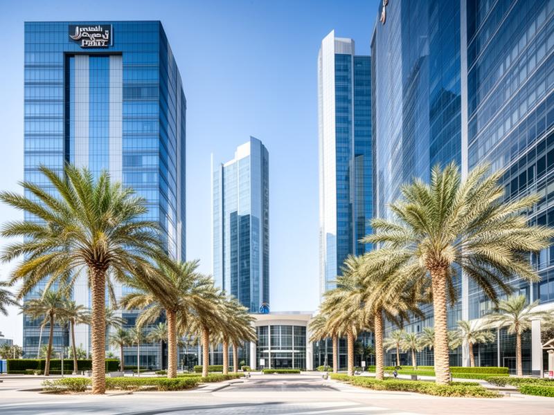 Modern Dubai free zone business park with glass towers
